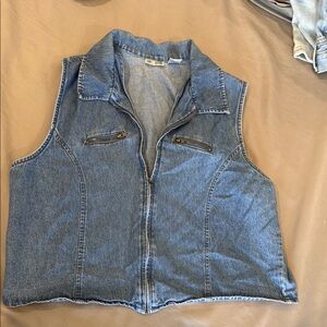 Vintage Sun River Denim Zip Front Vest with Collar - Blue